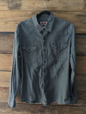 Wrangler Men's Washed Gray Denim Western Shirt - Long Sleeve